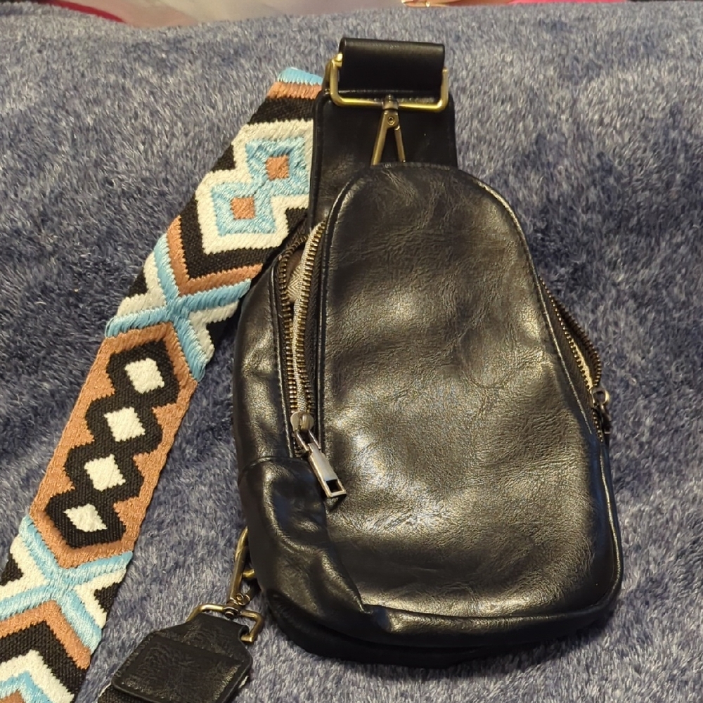 Black Leather Sling Bag